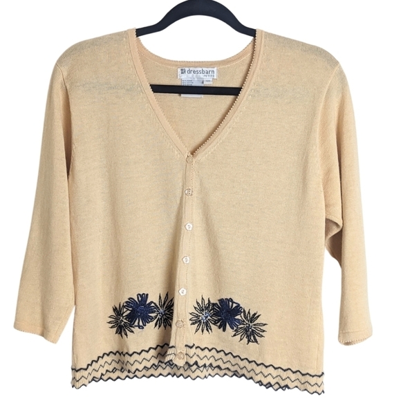 Vintage Dainty Cottagecore Cropped Cardigan Embroidered Sequins Women's … - Picture 1 of 8